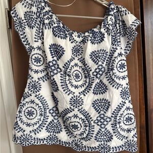 Adiva Blue and White Floral Blouse